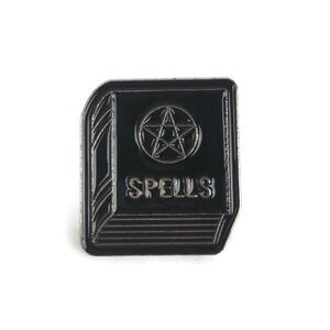 Goth Alternative Witchy Spells Pentacle Spellbook Enamel Pin with Backing Black